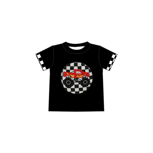 preorder BT1176 car truck black checkered shor sleeve boys top