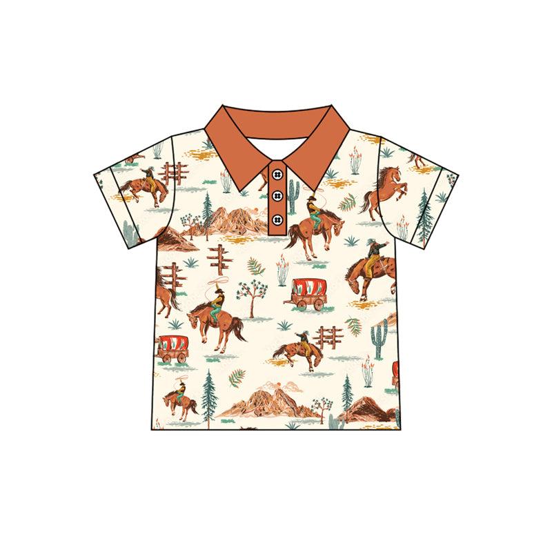 preorder BT1182 Western rodeo brown short sleeve boys top