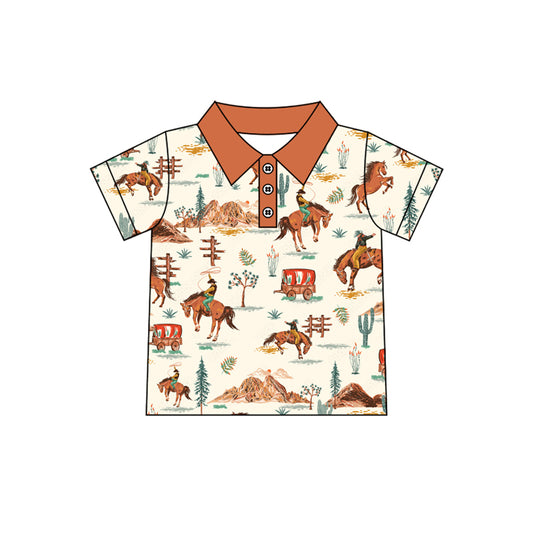 preorder BT1182 Western rodeo brown short sleeve boys top