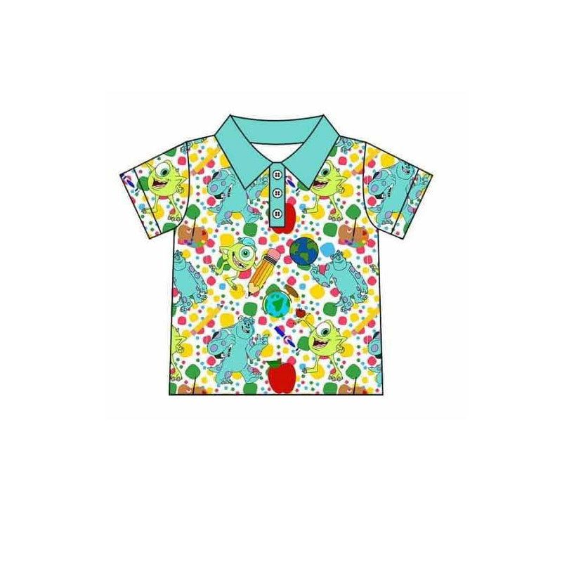 preorder BT1188 cartoon monster blue short sleeve boys top