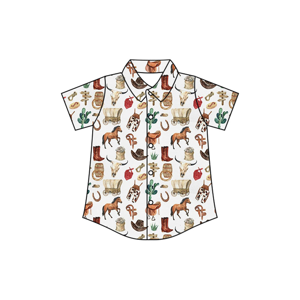 preorder BT1231 Western horse boot brown short sleeve boys top