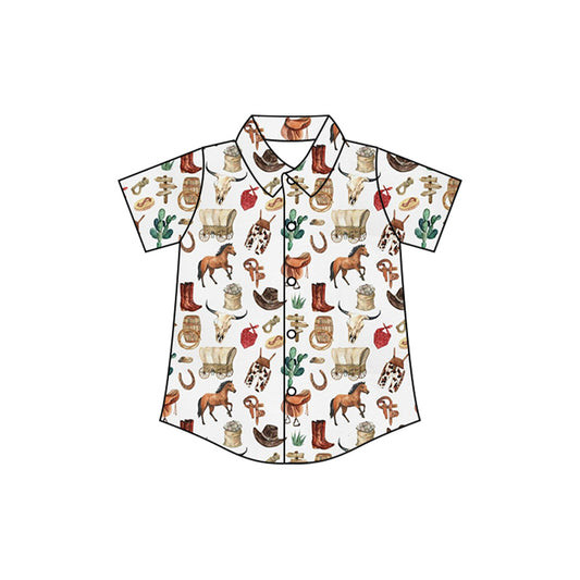 preorder BT1231 Western horse boot brown short sleeve boys top