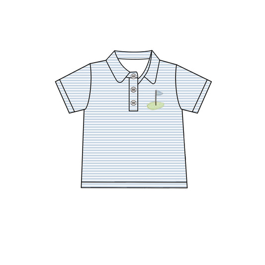 preorder BT1232 cartoon golf blue striped short sleeve boys top