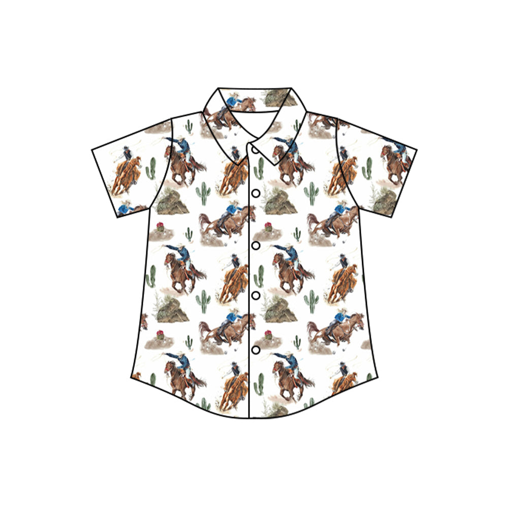 preorder BT1235 Western rodeo brown short sleeve boys top