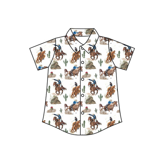 preorder BT1235 Western rodeo brown short sleeve boys top