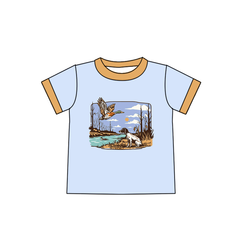 preorder BT1238 hunting season dog mallard duck short sleeve blue boys top