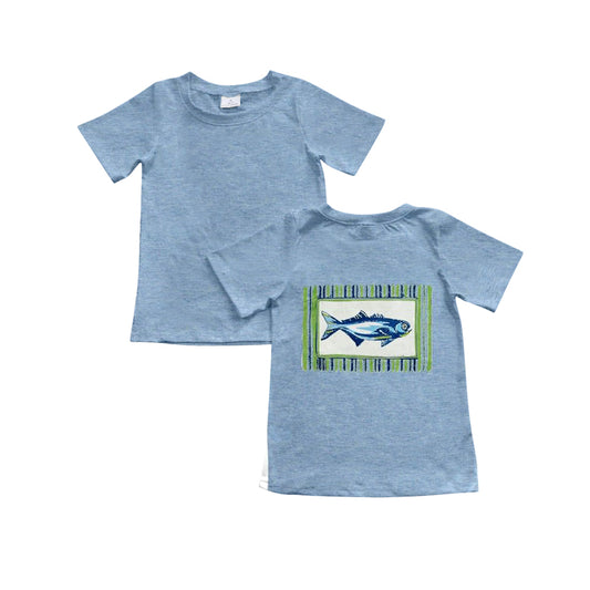 preorder BT1243 fishing blue short sleeve boys top