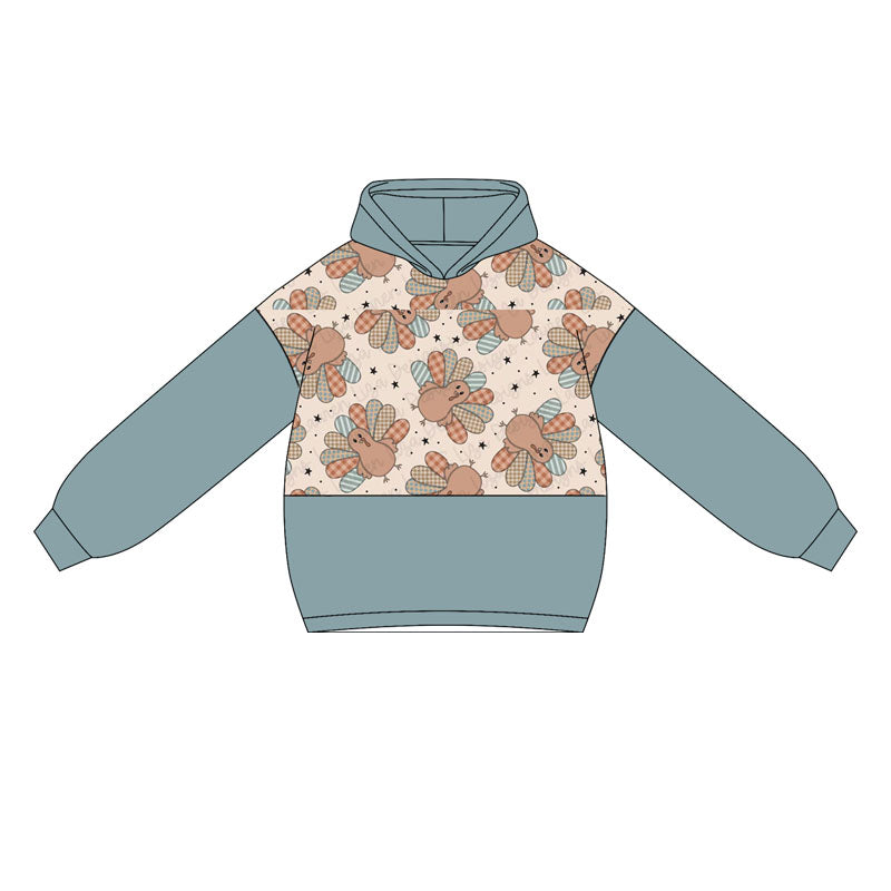 preorder BT1246 thanksgiving turkey blue hoodie long sleeve boys top