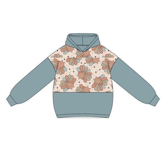 preorder BT1246 thanksgiving turkey blue hoodie long sleeve boys top