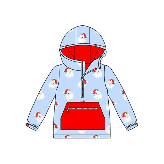 preorder BT1252 Christams Santa pocket blue long sleeve zipper hoodie boys top