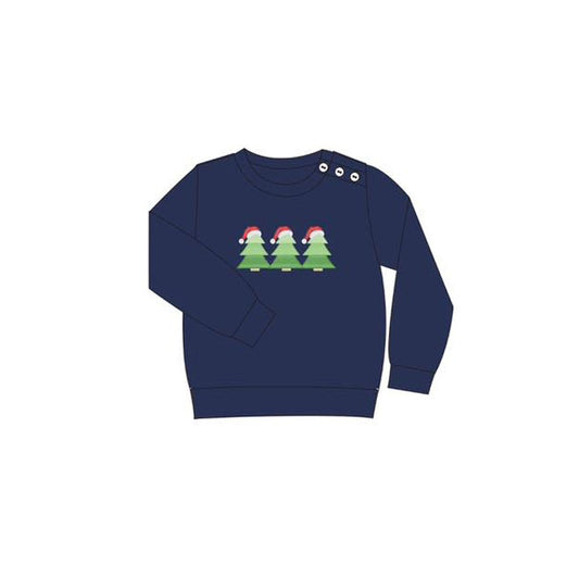 preorder BT1260 Christmas tree navy blue long sleeve boys top