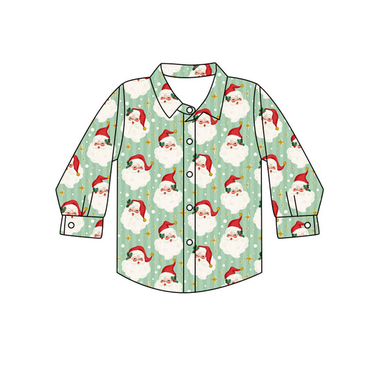 preorder BT1263 Christmas Santa green long sleeve boys top