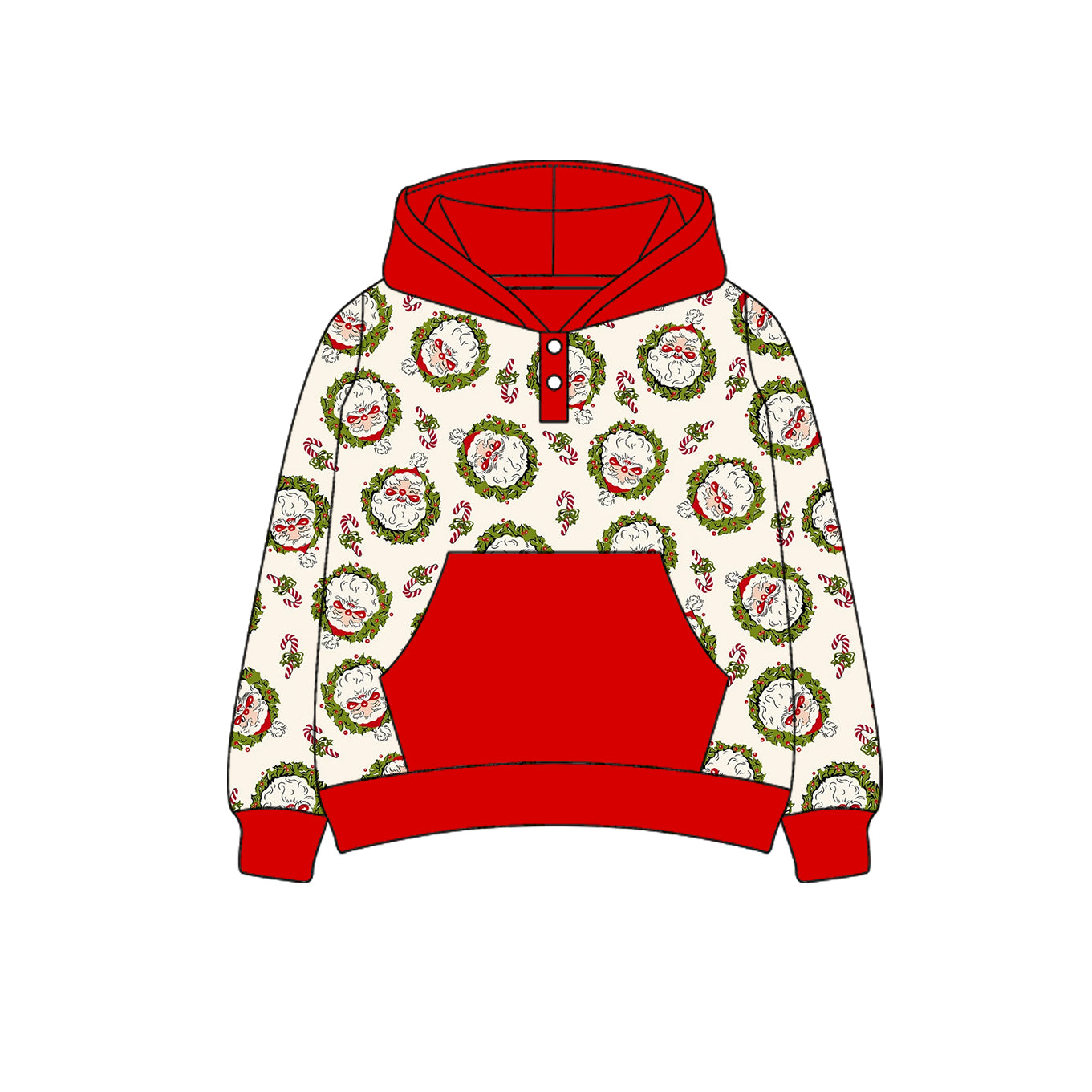 preorder BT1266 Christmas Santa candy cane red pocket hoodie long sleeve boys top
