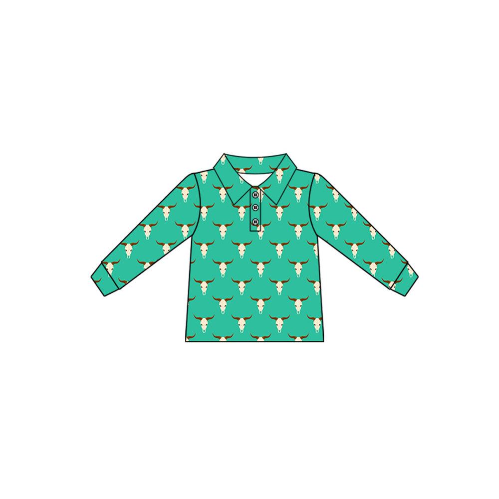 preorder BT1281 Western cow green long sleeve boys top