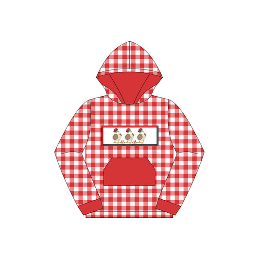 preorder BT1286 hunting mallard hat red dot checkered hoodie pocket long sleeve boys top