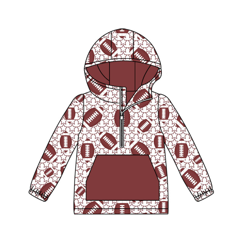 preorder BT1307 football star maroon pocket hoodie long sleeve boys top