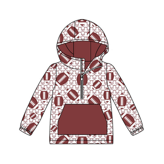 preorder BT1307 football star maroon pocket hoodie long sleeve boys top