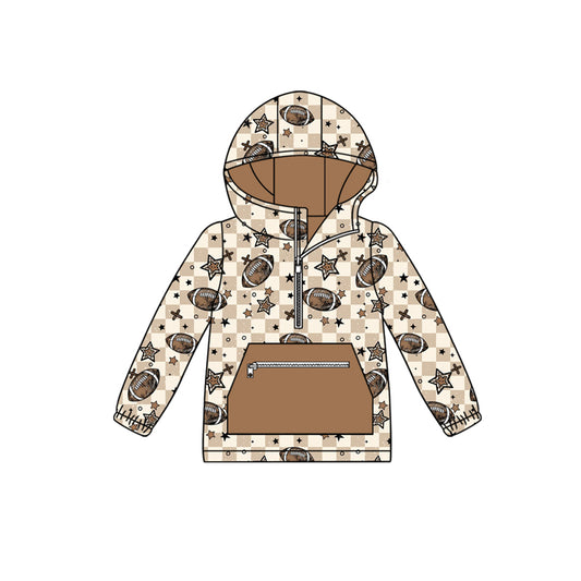 preorder BT1318 football star khaki checkered pocket hoodie long sleeve boys top