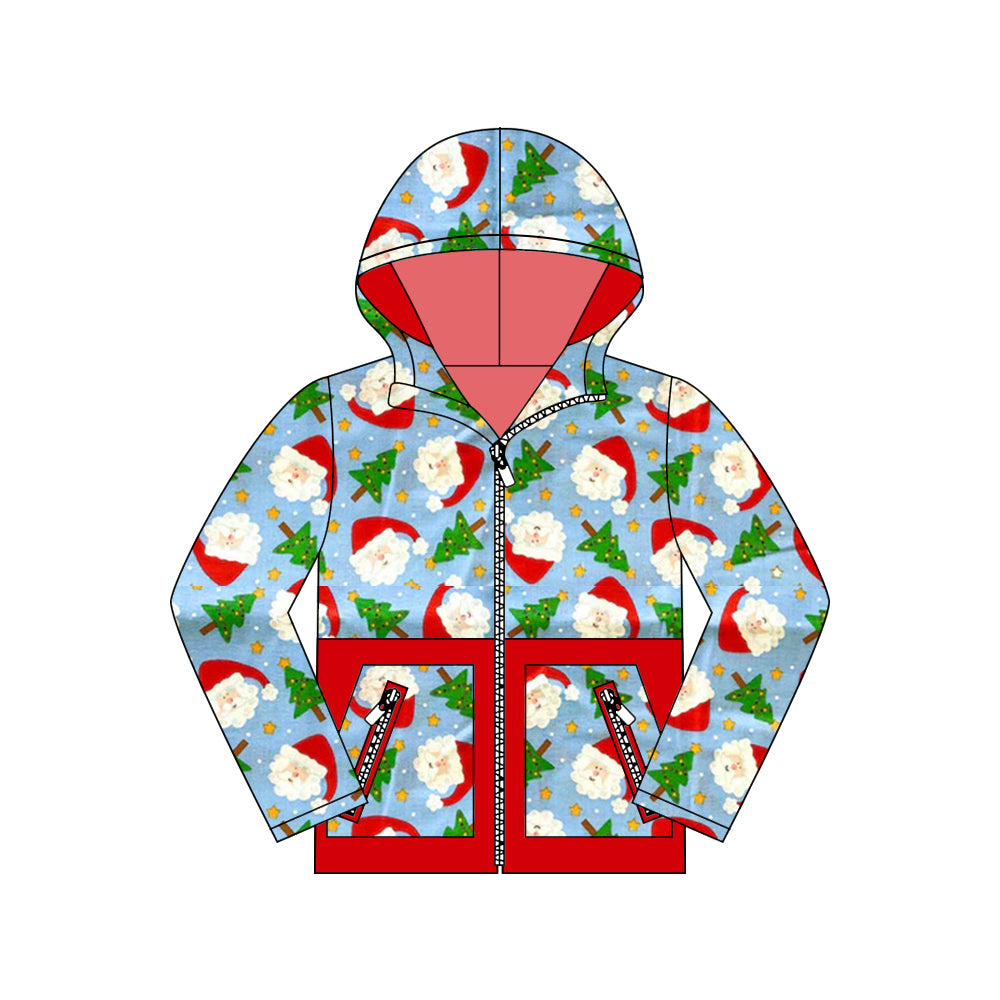 preorder BT1325 Christmas Santa blue pockets hoodie long sleeve boys coat