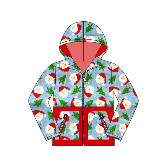 preorder BT1325 Christmas Santa blue pockets hoodie long sleeve boys coat