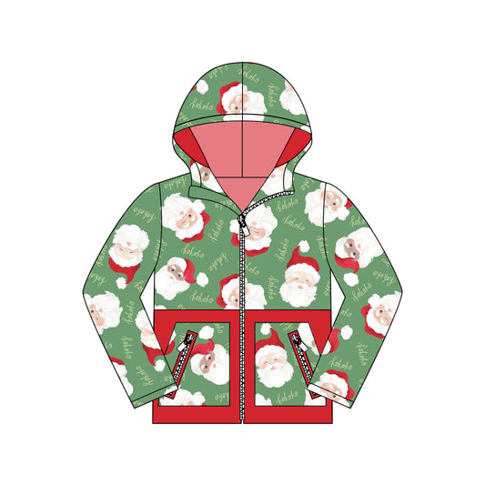 preorder BT1327 Christmas Santa green pockets hoodie long sleeve boys coat