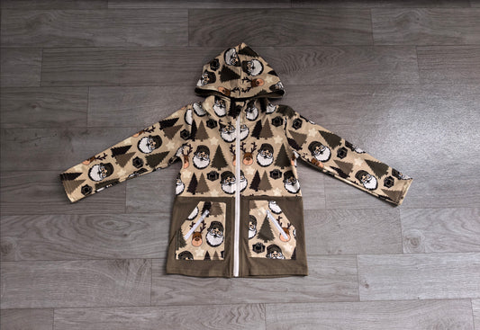 preorder Samples BT1328 Christmas Santa tree deer dark green pockets hoodie long sleeve boys coat