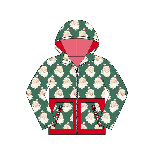 preorder BT1329 Christmas Santa green pockets hoodie long sleeve boys coat