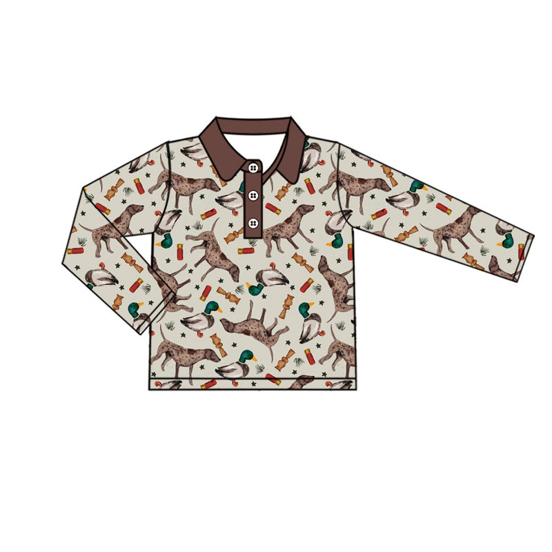 preorder BT1331 hunting duck call dog brown long sleeve boys top