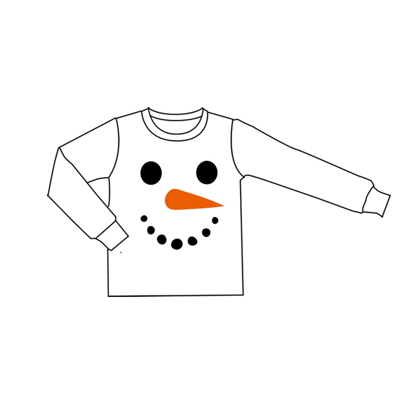 preorder BT1351 Christmas snowman white long sleeve boys top