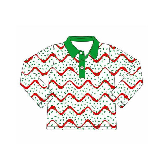 preorder BT1361 Christmas green sprinkles red long sleeve boys top