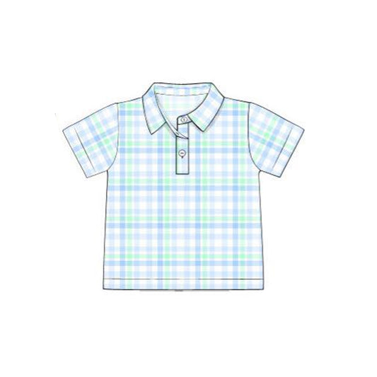preorder BT1365 Easter green blue checkered short sleeve boys top
