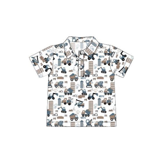 preorder BT1366 cute construction truck short sleeve boys top