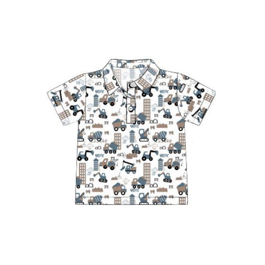 preorder BT1366 cute construction truck short sleeve boys top
