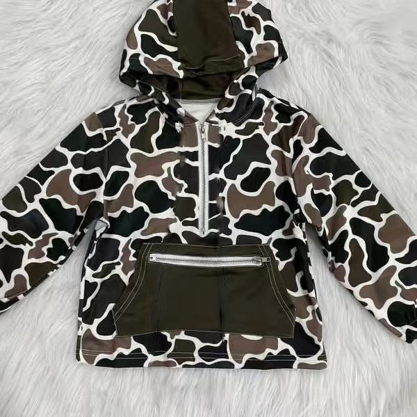 preorder BT1383 hunting camo zipper hoodie pocket long sleeve boys top