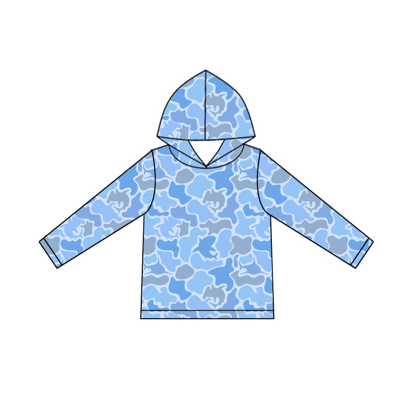 preorder BT1394 hunting blue camo hoodie long sleeve boys top