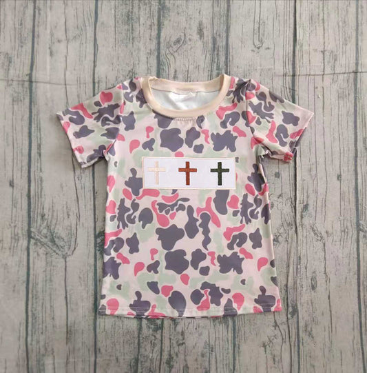 preorder samples BT1395 Easter cross camo short sleeve boys top