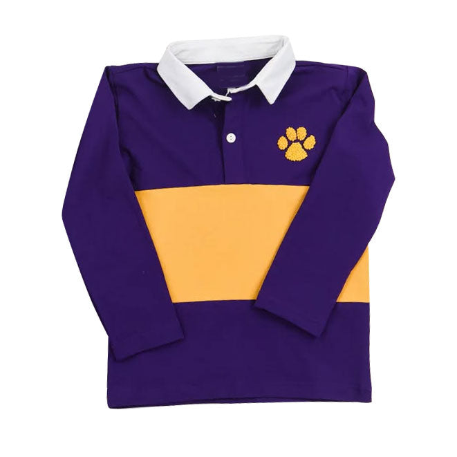 preorder BT1396 football team paw purple yellow long sleeve boys top