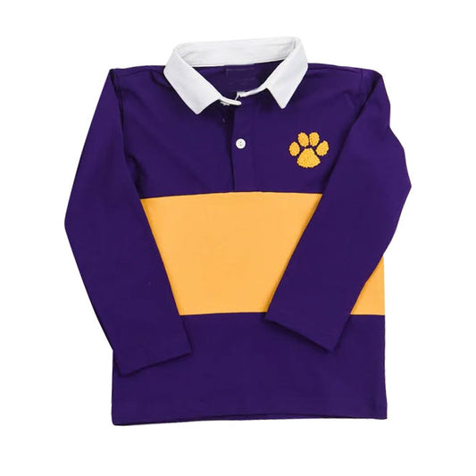 preorder BT1396 football team paw purple yellow long sleeve boys top