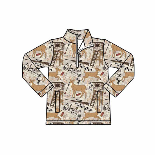 preorder BT1397 hunting deer camo zipper long sleeve boys top