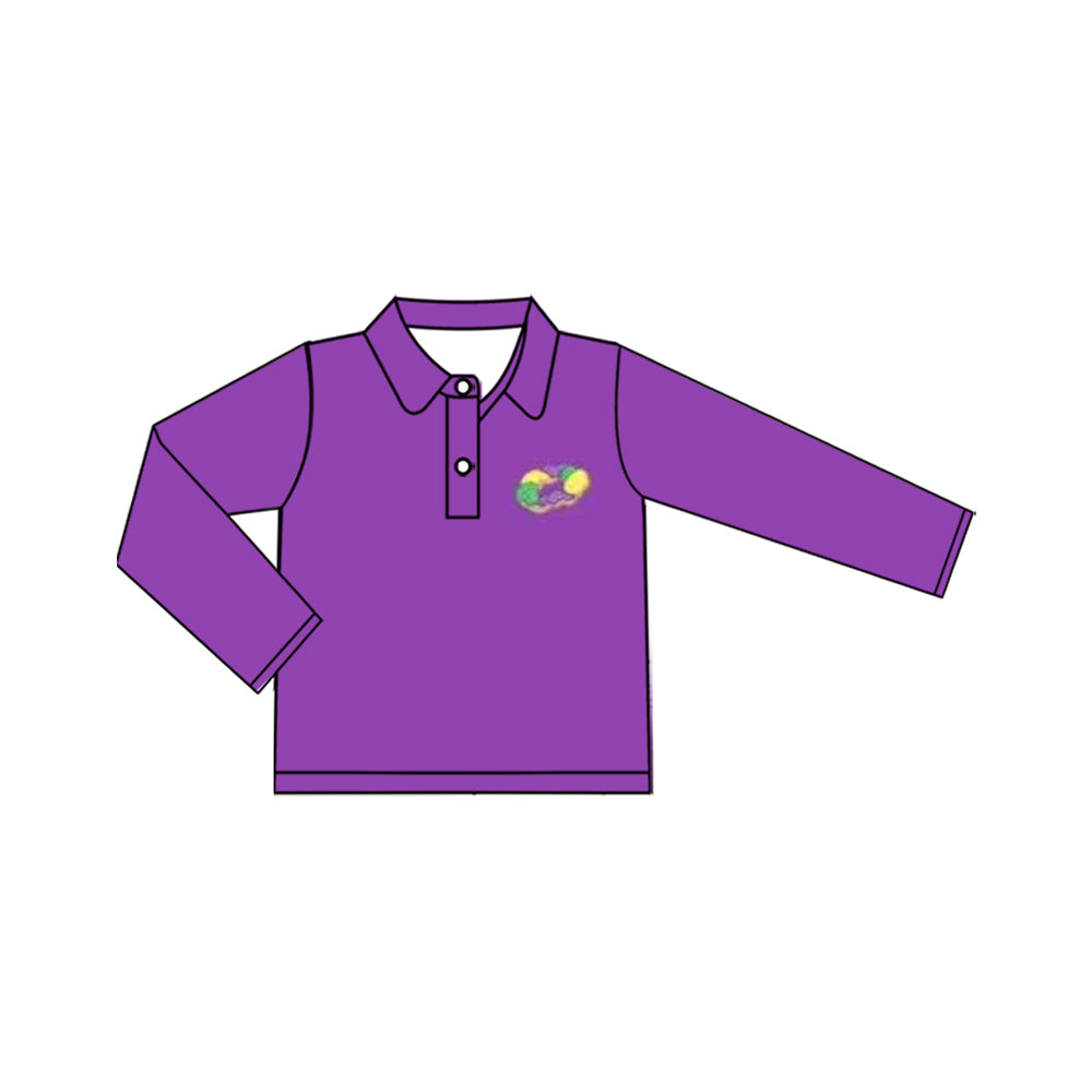 preorder BT1402 Mardi Gras dount purple long sleeve boys top