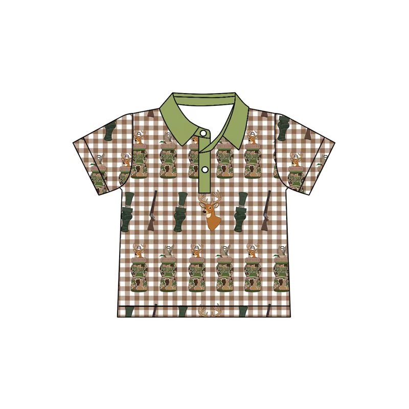 preorder BT1410 hunting deer duck call checkered short sleeve boys top