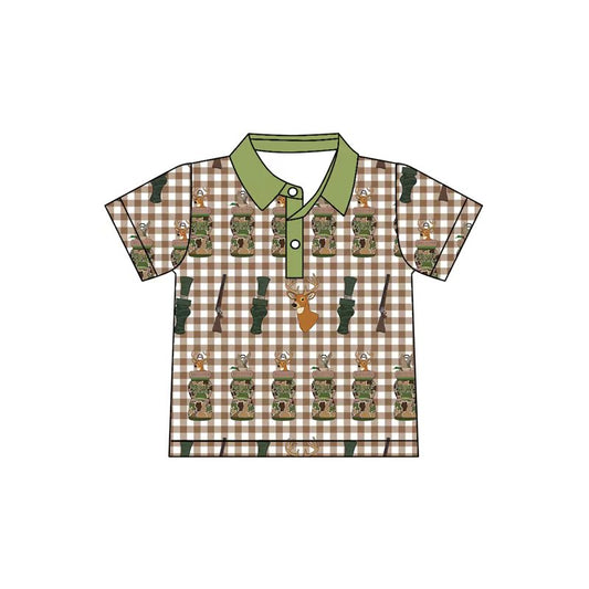 preorder BT1410 hunting deer duck call checkered short sleeve boys top