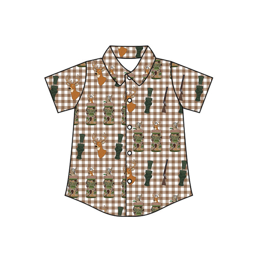 preorder BT1412 hunting deer duck call checkered short sleeve boys shirt