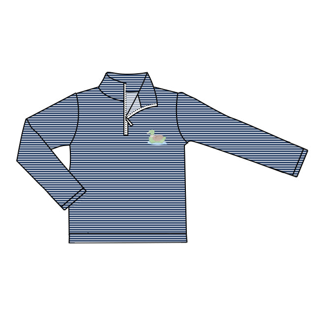 preorder BT1478 hunting mallard duck navy blue striped zipper long sleeve boys top