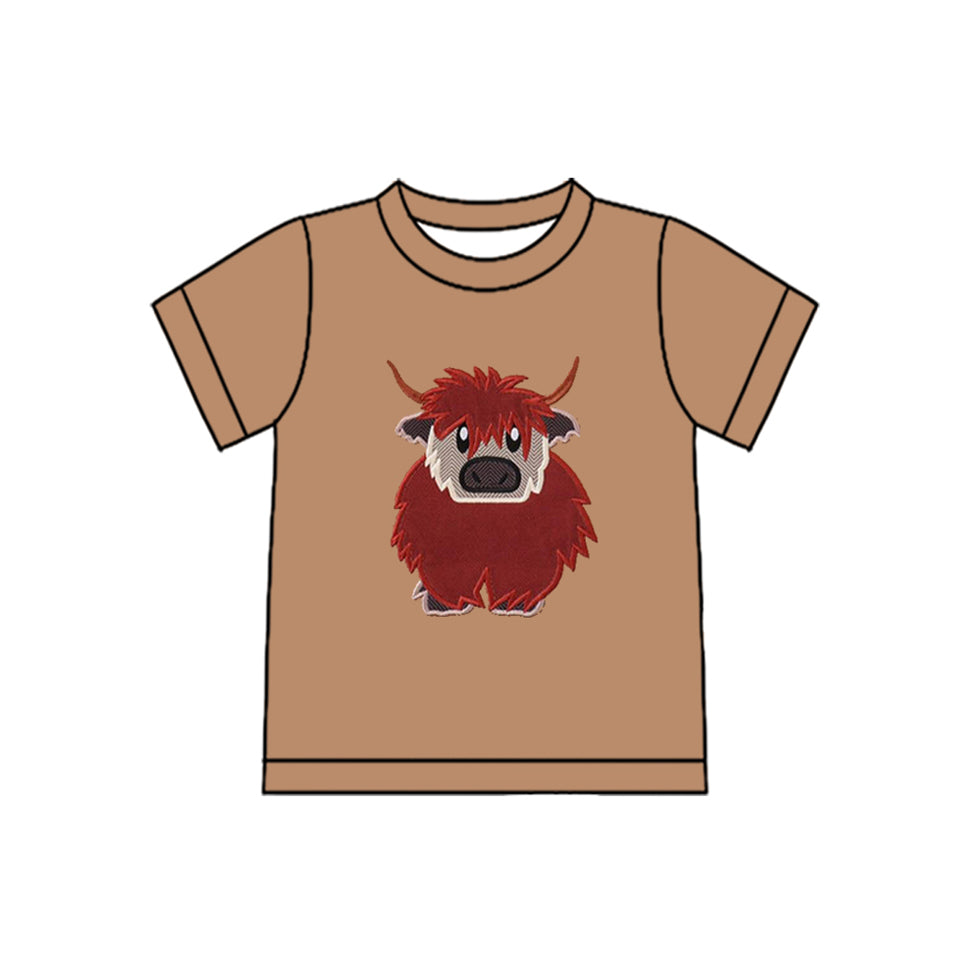 preorder BT1483 highland cow brown short sleeve boys top