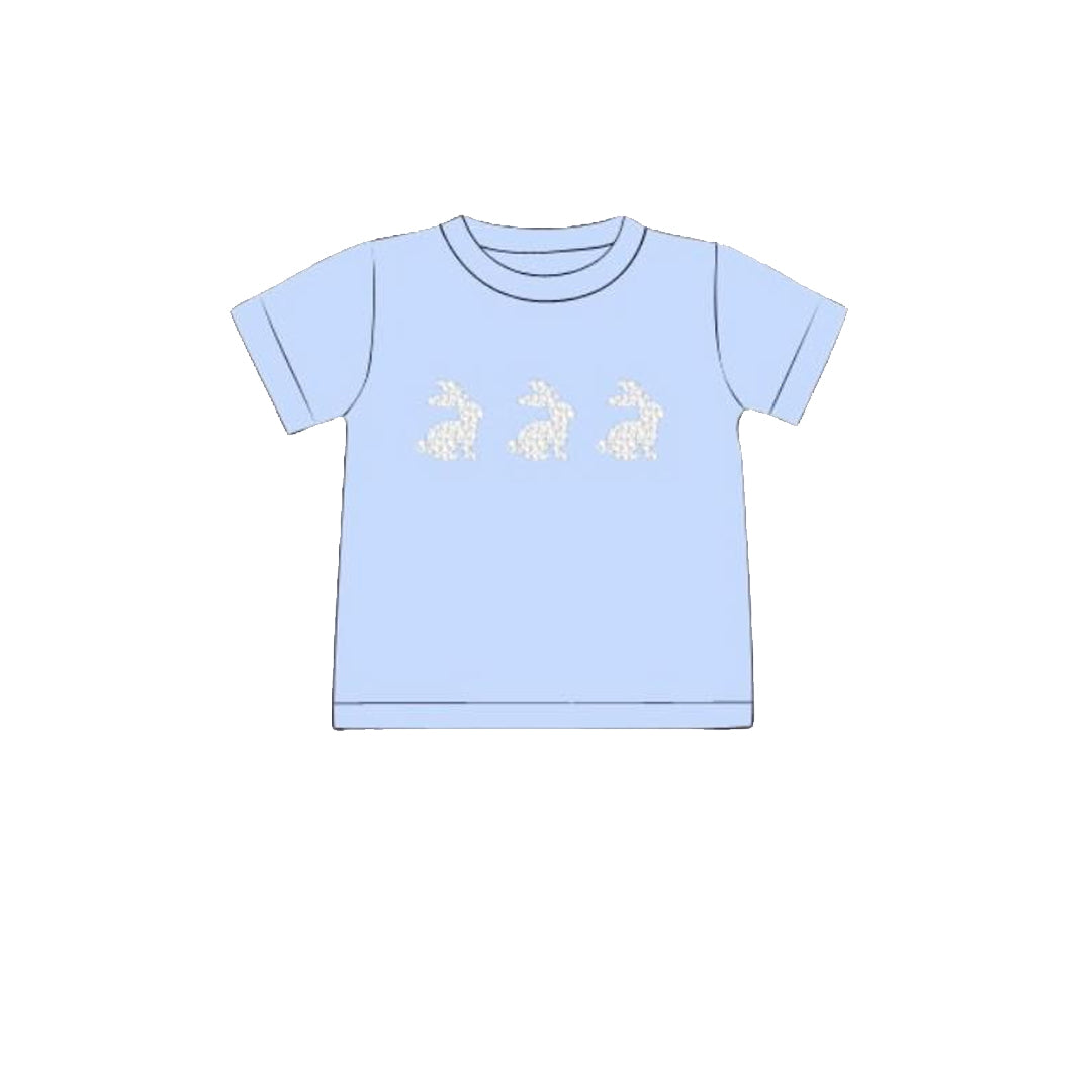 preorder BT1488 Easter Bunny Rabbit Blue Short Sleeve Boys Top