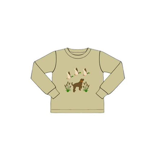 preorder BT1489 Hunting Dog Mallard Duck Khaki Long Sleeve Boys Top
