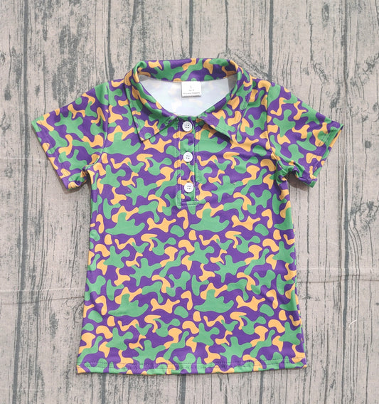 preorderBT1498 Mardi Gras Camo Short Sleeve Boys Top