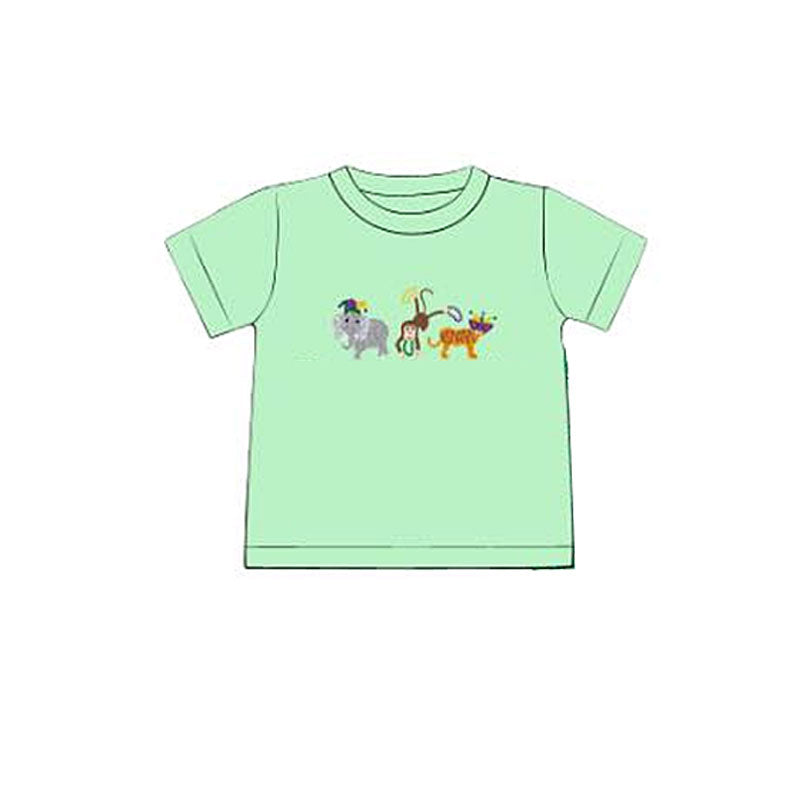 preorder BT1506 Mardi Gras Animals Elephant Monkey Green Short Sleeve Boys Top