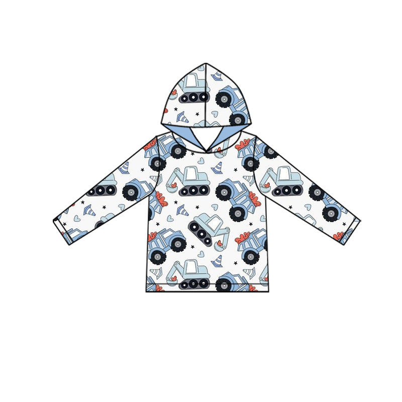 preorder BT1511 Valentine's Day Construction Truck Heart Blue Hoodie Long Sleeve Boys Top
